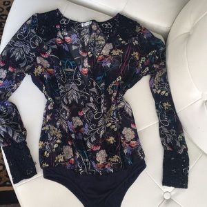 Free People boho floral sheer bodysuit small